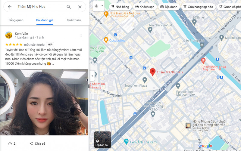 Một số đánh giá khác của khách hàng trên google map của Thẩm mỹ Như Hoa 1